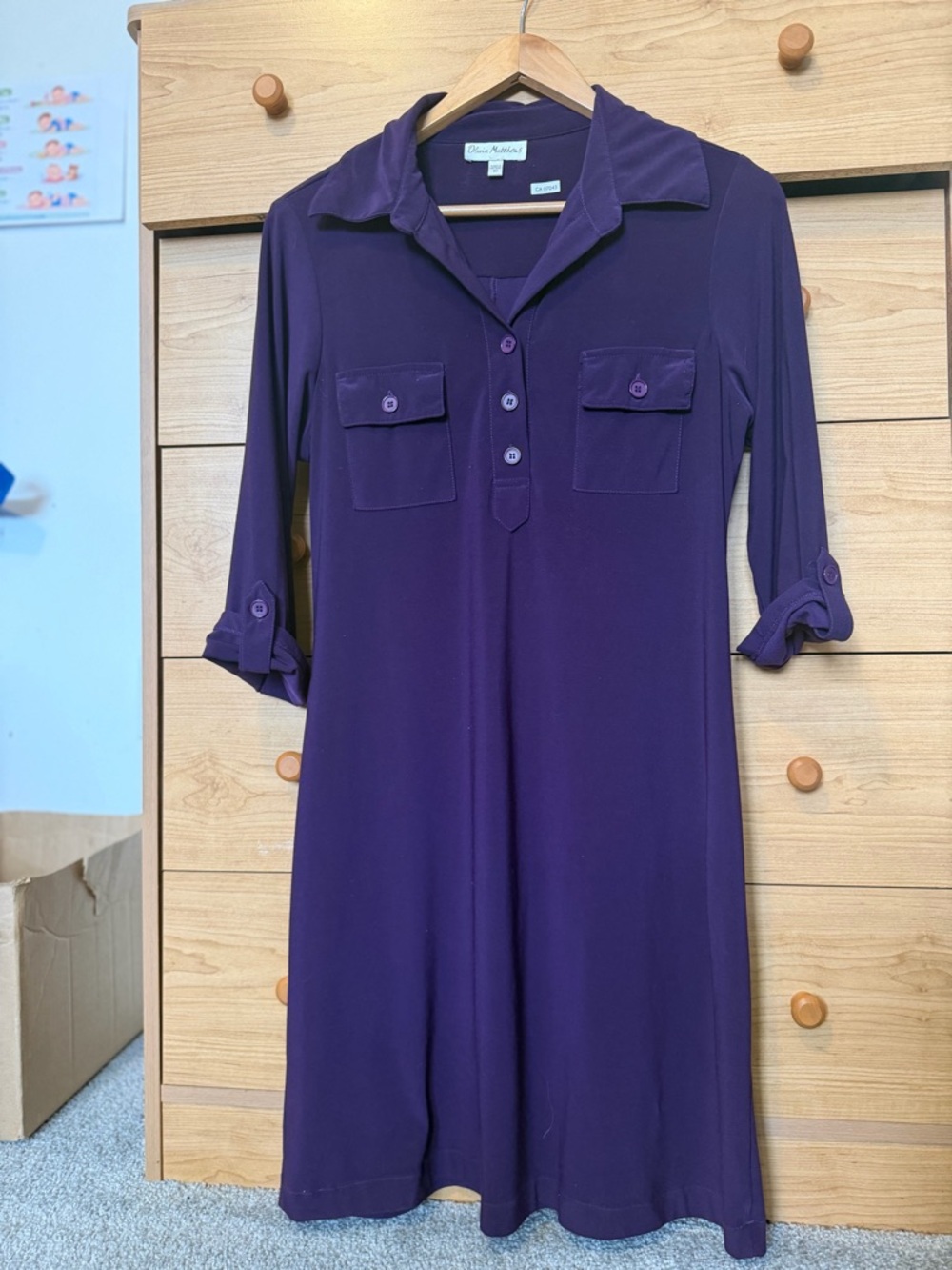Olivia Matthews Deep Purple Collared Midi Shirt Dress